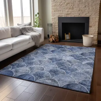 5' X 8' Blue Gray And Ivory Abstract Geometric Washable Area Rug With UV Protection