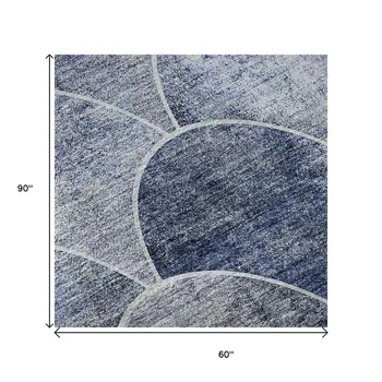 5' X 8' Blue Gray And Ivory Abstract Geometric Washable Area Rug With UV Protection