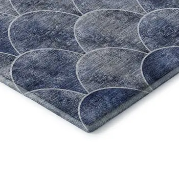 8' Blue Gray And Ivory Abstract Geometric Washable Round Rug With UV Protection