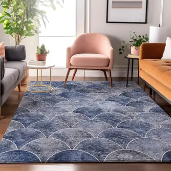 8' X 10' Blue Gray And Ivory Abstract Geometric Washable Area Rug With UV Protection