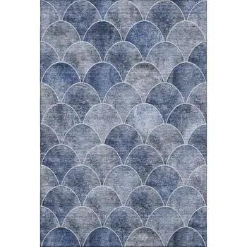 8' X 10' Blue Gray And Ivory Abstract Geometric Washable Area Rug With UV Protection
