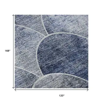 10' X 14' Blue Gray And Ivory Abstract Geometric Washable Area Rug With UV Protection