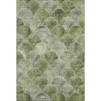 5' X 8' Green Gray And Ivory Abstract Geometric Washable Area Rug With UV Protection
