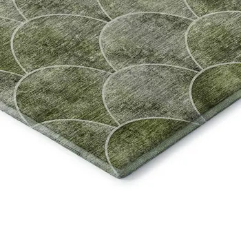 8' Green Gray And Ivory Abstract Geometric Washable Round Rug With UV Protection