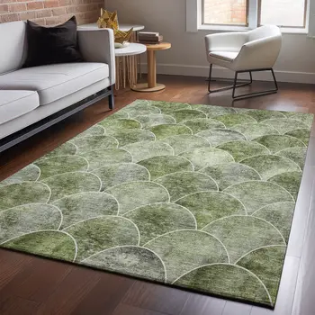 9' X 12' Green Gray And Ivory Abstract Geometric Washable Area Rug With UV Protection