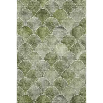 9' X 12' Green Gray And Ivory Abstract Geometric Washable Area Rug With UV Protection