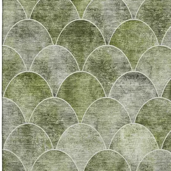 9' X 12' Green Gray And Ivory Abstract Geometric Washable Area Rug With UV Protection
