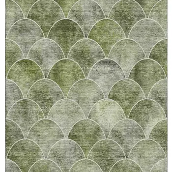 9' X 12' Green Gray And Ivory Abstract Geometric Washable Area Rug With UV Protection