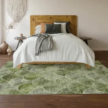 10' X 14' Green Gray And Ivory Abstract Geometric Washable Area Rug With UV Protection