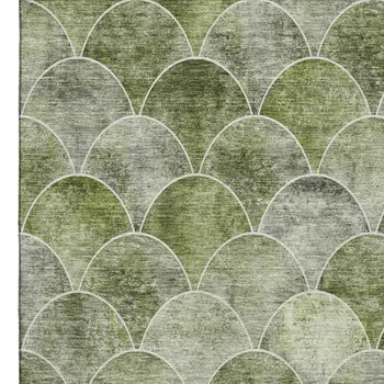 10' X 14' Green Gray And Ivory Abstract Geometric Washable Area Rug With UV Protection
