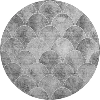 8' Gray And Ivory Abstract Geometric Washable Round Rug With UV Protection