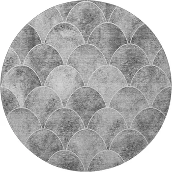 8' Gray And Ivory Abstract Geometric Washable Round Rug With UV Protection