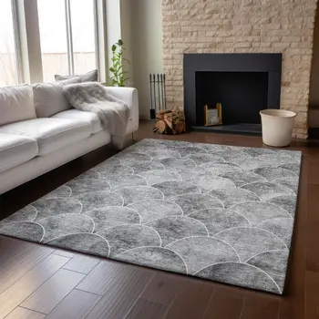 10' X 14' Gray And Ivory Abstract Geometric Washable Area Rug With UV Protection