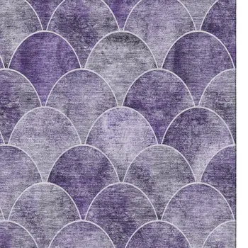 3' X 5' Purple And Ivory Abstract Geometric Washable Area Rug With UV Protection