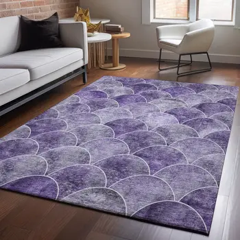 8' X 10' Purple And Ivory Abstract Geometric Washable Area Rug With UV Protection