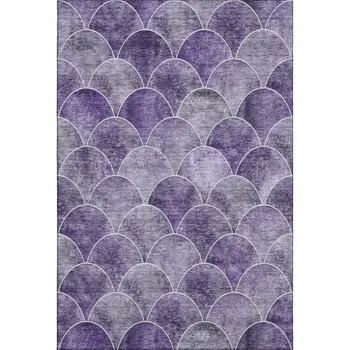 8' X 10' Purple And Ivory Abstract Geometric Washable Area Rug With UV Protection