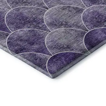 9' X 12' Purple And Ivory Abstract Geometric Washable Area Rug With UV Protection