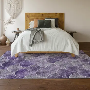 10' X 14' Purple And Ivory Abstract Geometric Washable Area Rug With UV Protection