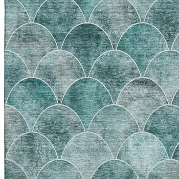 5' X 8' Teal And Ivory Abstract Geometric Washable Area Rug With UV Protection