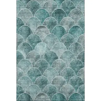 5' X 8' Teal And Ivory Abstract Geometric Washable Area Rug With UV Protection