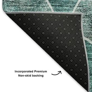 8' Teal And Ivory Abstract Geometric Washable Round Rug With UV Protection