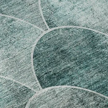 8' Teal And Ivory Abstract Geometric Washable Round Rug With UV Protection
