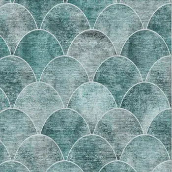 9' X 12' Teal And Ivory Abstract Geometric Washable Area Rug With UV Protection