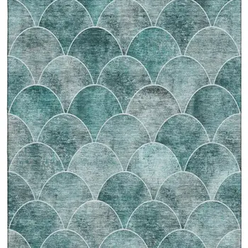 9' X 12' Teal And Ivory Abstract Geometric Washable Area Rug With UV Protection