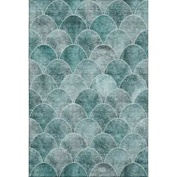 10' X 14' Teal And Ivory Abstract Geometric Washable Area Rug With UV Protection