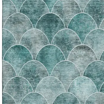 10' X 14' Teal And Ivory Abstract Geometric Washable Area Rug With UV Protection
