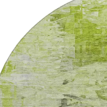 8' Artichoke Green And Ivory Abstract Washable Round Rug With UV Protection
