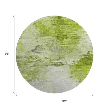 8' Artichoke Green And Ivory Abstract Washable Round Rug With UV Protection