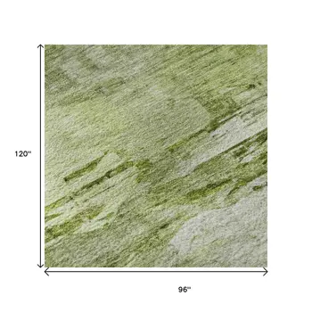 8' X 10' Artichoke Green And Ivory Abstract Washable Area Rug With UV Protection