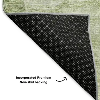 9' X 12' Artichoke Green And Ivory Abstract Washable Area Rug With UV Protection