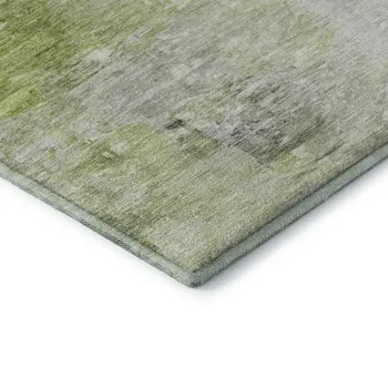 9' X 12' Artichoke Green And Ivory Abstract Washable Area Rug With UV Protection