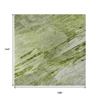 9' X 12' Artichoke Green And Ivory Abstract Washable Area Rug With UV Protection