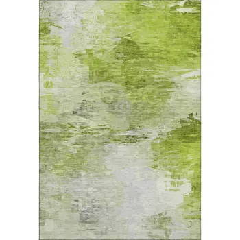 10' X 14' Artichoke Green And Ivory Abstract Washable Area Rug With UV Protection