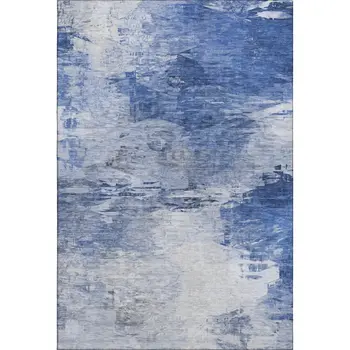 9' X 12' Blue And Ivory Abstract Washable Area Rug With UV Protection