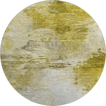8' Gold And Ivory Abstract Washable Round Rug With UV Protection