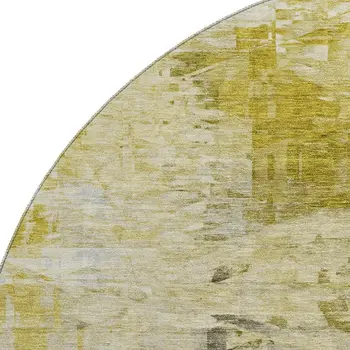 8' Gold And Ivory Abstract Washable Round Rug With UV Protection