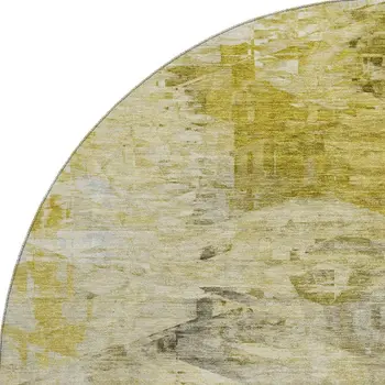 8' Gold And Ivory Abstract Washable Round Rug With UV Protection