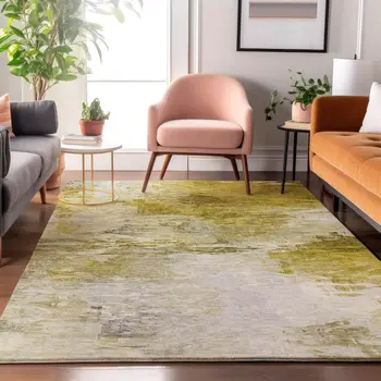 8' X 10' Gold And Ivory Abstract Washable Area Rug With UV Protection