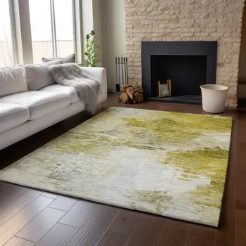 8' X 10' Gold And Ivory Abstract Washable Area Rug With UV Protection