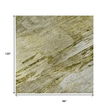 8' X 10' Gold And Ivory Abstract Washable Area Rug With UV Protection