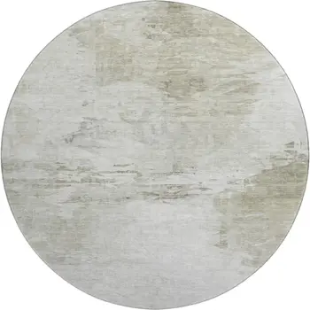 8' Ivory And Gray Abstract Washable Round Rug With UV Protection