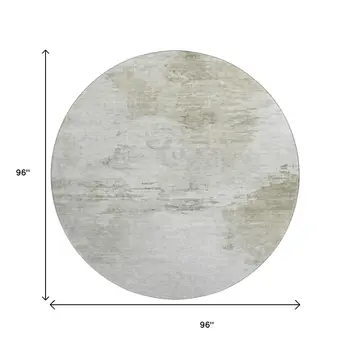 8' Ivory And Gray Abstract Washable Round Rug With UV Protection