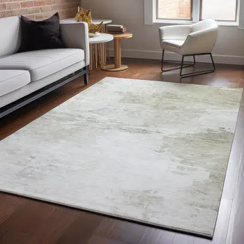 8' X 10' Ivory And Gray Abstract Washable Area Rug With UV Protection