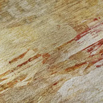 3' X 5' Chili Red And Ivory Abstract Washable Area Rug With UV Protection