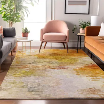 5' X 8' Chili Red And Ivory Abstract Washable Area Rug With UV Protection