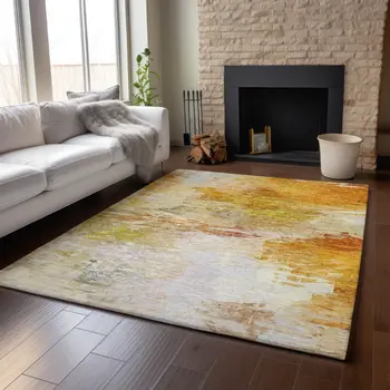 9' X 12' Chili Red And Ivory Abstract Washable Area Rug With UV Protection